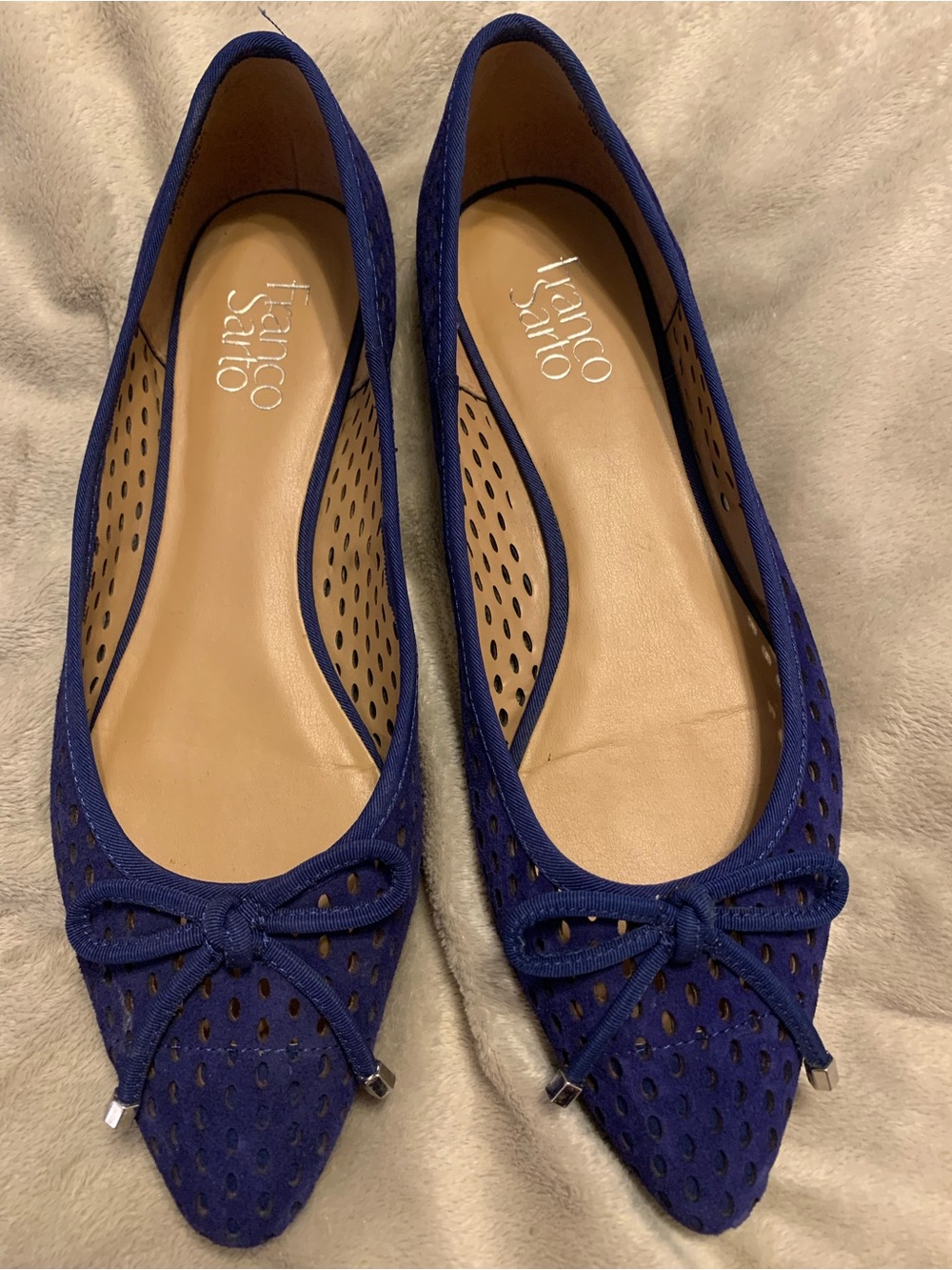 Franco Sarto Royal Blue Pointed Toe Perforated Ballet Flats